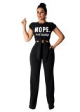 Ladies Fashion Casual Cropped Navel Short Sleeve Printed Two Piece Set