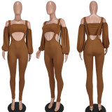Sexy Solid Color Off Shoulder Two-Piece Bib Pants