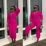 Fashion Casual Solid Color Plus Webbing Pocket Button Drawstring Jumpsuit Jumpsuit