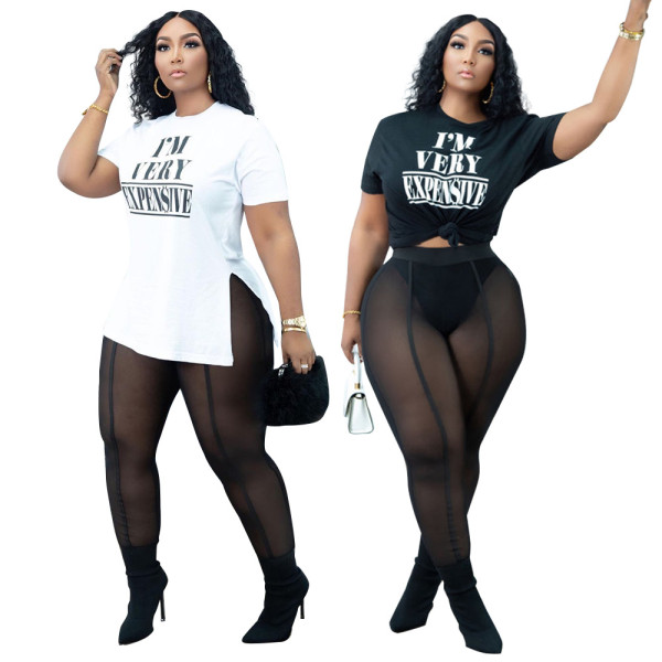 Women's see-through mesh short top spring and summer two-piece set (without panties)