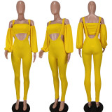 Sexy Solid Color Off Shoulder Two-Piece Bib Pants