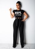 Ladies Fashion Casual Cropped Navel Short Sleeve Printed Two Piece Set