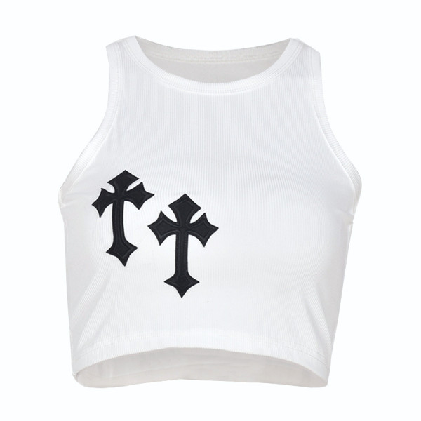 Fashion Cross Pattern Vest Vintage Crosin Tight Vest