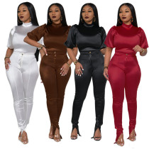 Sexy solid color turtleneck two-piece trousers nightclub suit Sexy solid color turtleneck two-piece trousers nightclub suit