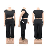 Summer solid color ankle split two-piece set