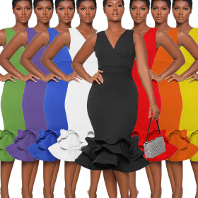 Sleeveless V-Neck Evening Dress 3D Three-Dimensional Skirt Dress