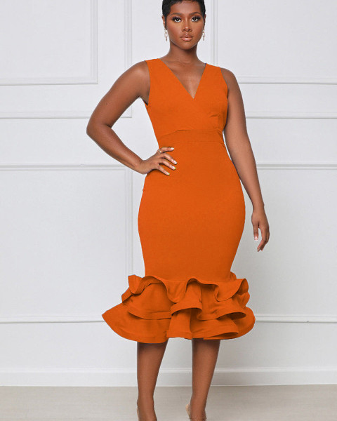 Sleeveless V-Neck Evening Dress 3D Three-Dimensional Skirt Dress