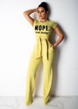 Ladies Fashion Casual Cropped Navel Short Sleeve Printed Two Piece Set