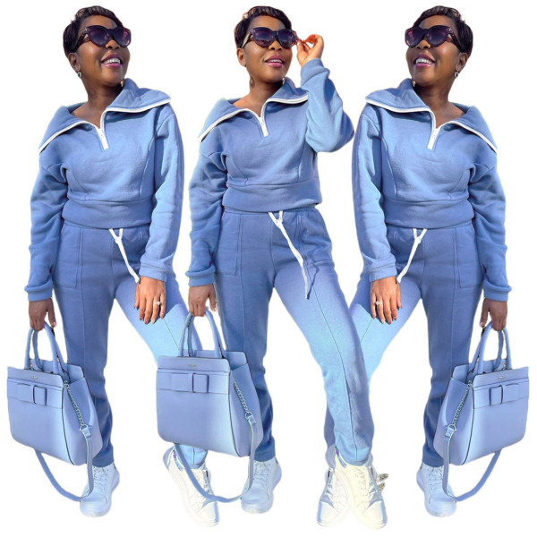 Autumn and winter fashion thick sports solid color two-piece suit