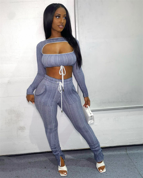 Commuter Sexy Stripe Print Two Piece