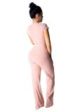 Ladies Fashion Casual Cropped Navel Short Sleeve Printed Two Piece Set