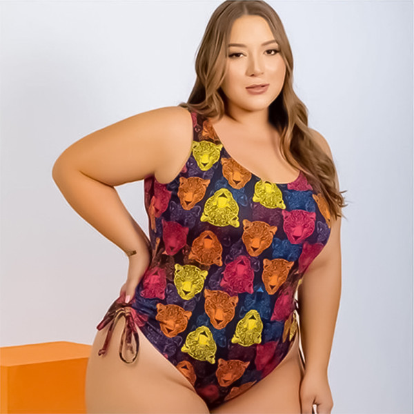 Plus Size Women Fashion Print Beach Swimwear Home Dual Use Two Piece Set