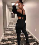 Sexy Solid Color Off Shoulder Two-Piece Bib Pants
