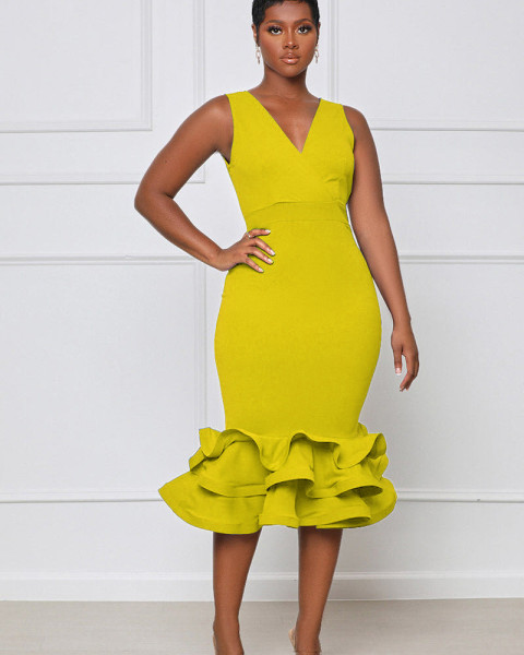 Sleeveless V-Neck Evening Dress 3D Three-Dimensional Skirt Dress