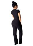 Ladies Fashion Casual Cropped Navel Short Sleeve Printed Two Piece Set