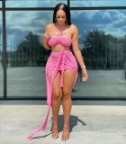 Women's sexy mesh halterneck strappy skirt two-piece set
