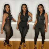 Sexy Skinny Fashion Side Mesh Jumpsuit