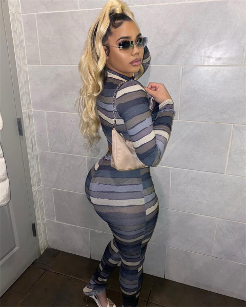 Fashion Stripe Print Irregular Two Piece Set