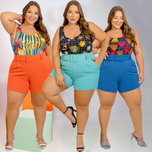 Plus Size Women Fashion Print Beach Swimwear Home Dual Use Two Piece Set