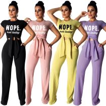 Ladies Fashion Casual Cropped Navel Short Sleeve Printed Two Piece Set Ladies Fashion Casual Cropped Navel Short Sleeve Printed Two Piece Set