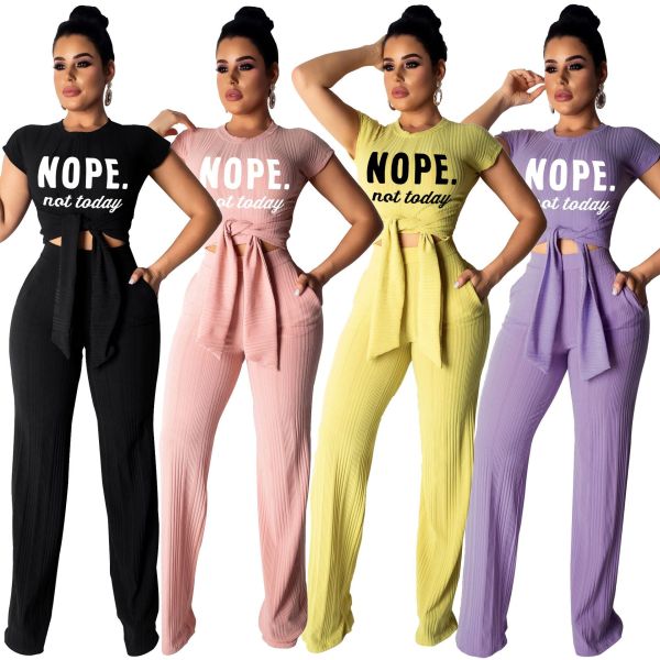Ladies Fashion Casual Cropped Navel Short Sleeve Printed Two Piece Set