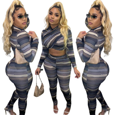 Fashion Stripe Print Irregular Two Piece Set