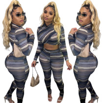 Fashion Stripe Print Irregular Two Piece Set Fashion Stripe Print Irregular Two Piece Set