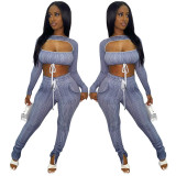 Commuter Sexy Stripe Print Two Piece