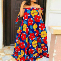 Sexy strapless off-the-shoulder floral loose nightclub dress Sexy strapless off-the-shoulder floral loose nightclub dress