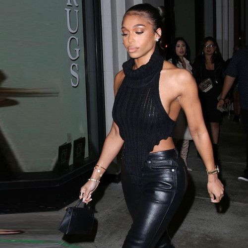 Women's Street Shooting Fashion Solid Color High Neck Irregular Inside Slim Knitted Vest