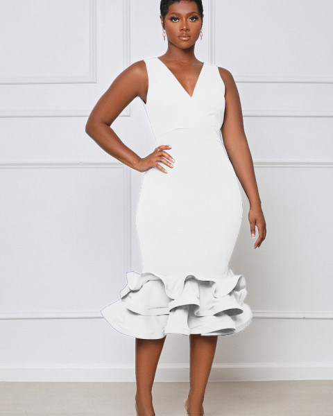 Sleeveless V-Neck Evening Dress 3D Three-Dimensional Skirt Dress