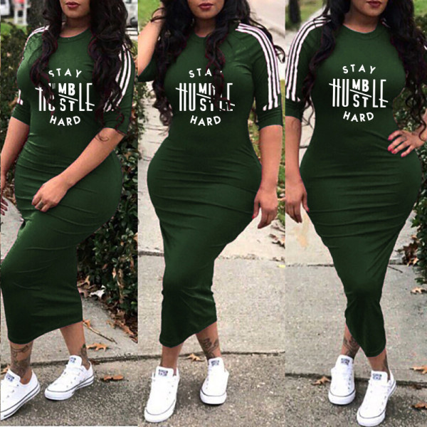 Women's Fashion White Striped Print Solid Dress