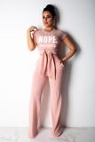 Ladies Fashion Casual Cropped Navel Short Sleeve Printed Two Piece Set
