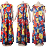 Sexy strapless off-the-shoulder floral loose nightclub dress
