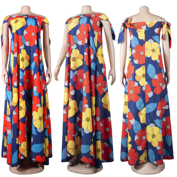 Sexy strapless off-the-shoulder floral loose nightclub dress