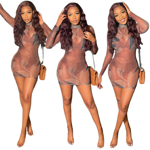 Sexy Fashion Mesh Geometric Print Skirt