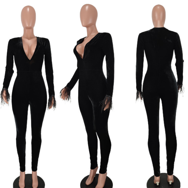 Fashionable and sexy non-fleece jumpsuit