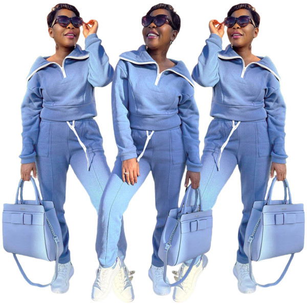 Autumn and winter fashion thick sports solid color two-piece suit