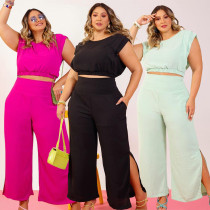 Summer solid color ankle split two-piece set