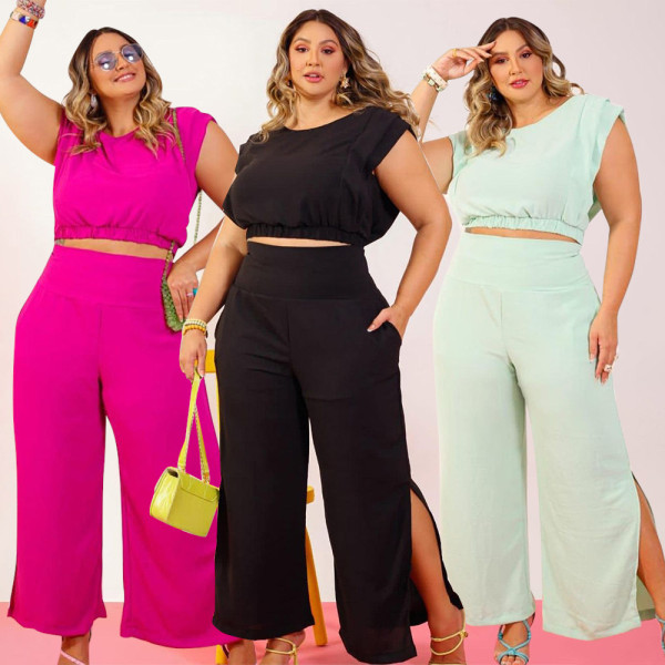 Summer solid color ankle split two-piece set