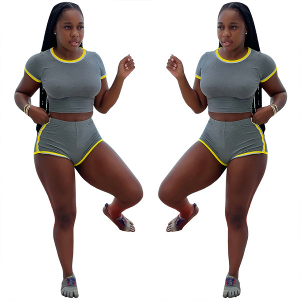 Sexy Solid Color Slim Shorts Sports Two-Piece Set