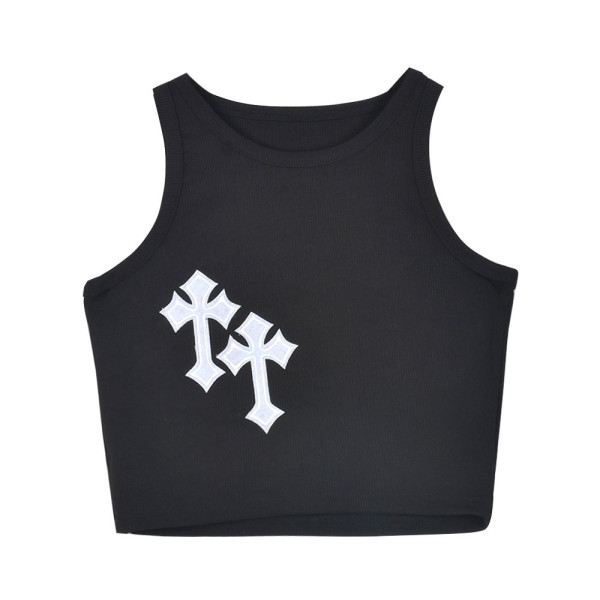 Fashion Cross Pattern Vest Vintage Crosin Tight Vest