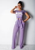 Ladies Fashion Casual Cropped Navel Short Sleeve Printed Two Piece Set