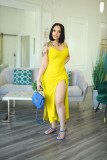 Women's Sexy Slit Stretch Strap Solid Color Sling Dress