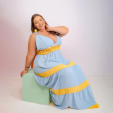Plus size fat woman women's fashion suspenders backless V-neck striped sexy feature dress