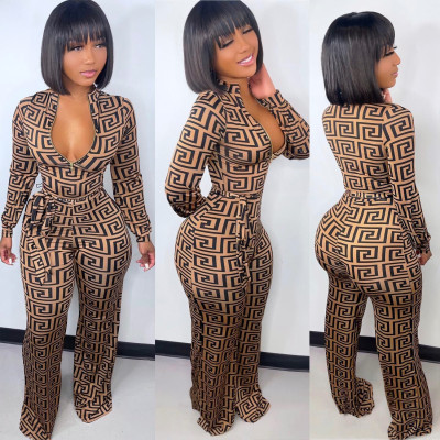 Sexy deep v-neck zip-up jumpsuit nightclub outfit