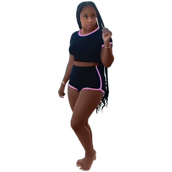 Sexy Solid Color Slim Shorts Sports Two-Piece Set