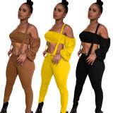 Sexy Solid Color Off Shoulder Two-Piece Bib Pants