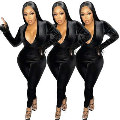 Fashionable and sexy non-fleece jumpsuit