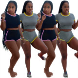 Sexy Solid Color Slim Shorts Sports Two-Piece Set